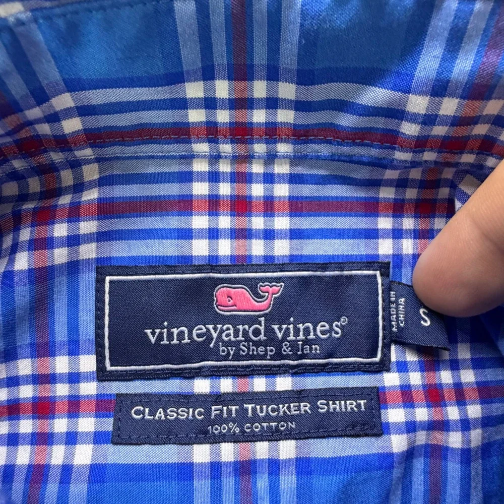 Vineyard Vines Mens Small Classic Fit Tucker Shirt Blue Plaid Button Down Cotton